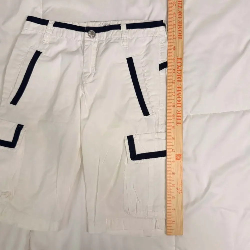 Armani Junior Boys White Cargo Shorts Navy Trim A Jr Logo Size 8A 130cm